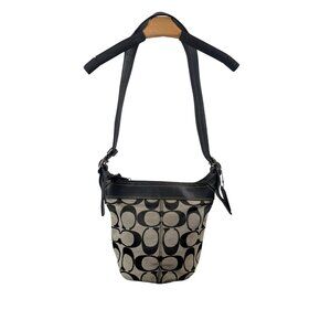 Coach Signature Sufflette C Canvas & Leather Hobo Shoulder Crossbody Bag